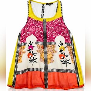Vineet Bahl Artisan Embroidered Patchwork Tank Boho Luxe Resort Top